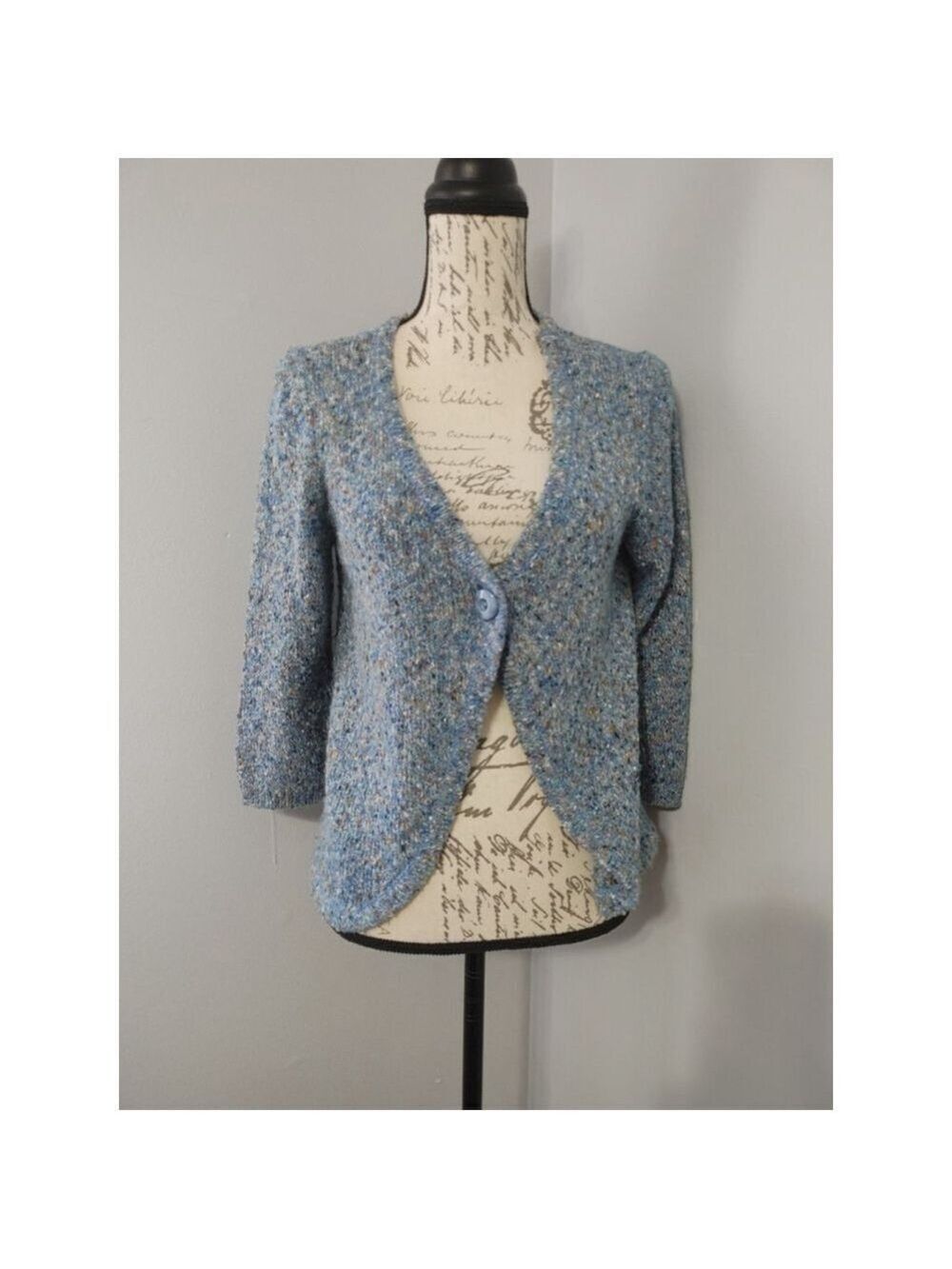 Women's Christopher & Banks Blue Brown Speckled One Button Cardigan Sweater M